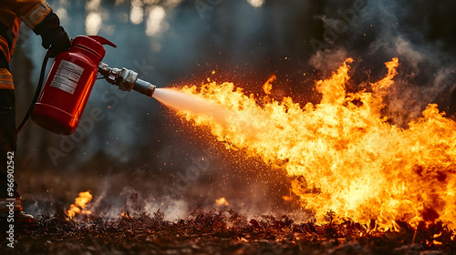 A firefighter using a fire ...