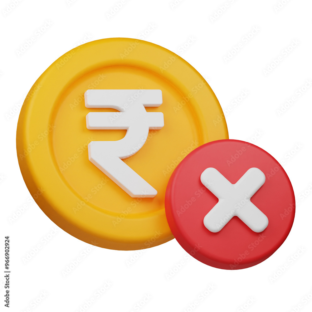 Fototapeta premium reject rupee coin 3d icon isolated on the transparent background