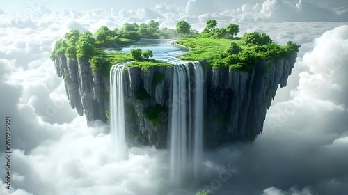 A floating island with lush...