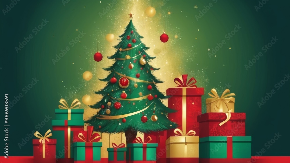Elegant Christmas tree with gifts on matte background for stylish holiday cards Elegant Christmas tree with gifts on matte background for stylish holiday cards