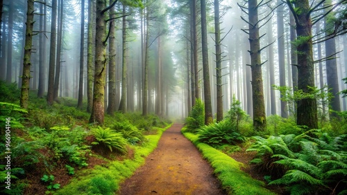 Soft misty path through the forest on the Oregon coast Depth of Field