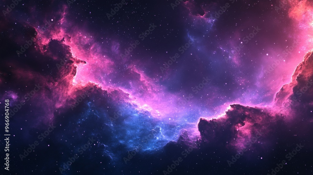 A Cosmic Nebula with Pink and Blue Clouds and Stars A Cosmic Nebula with Pink and Blue Clouds and Stars