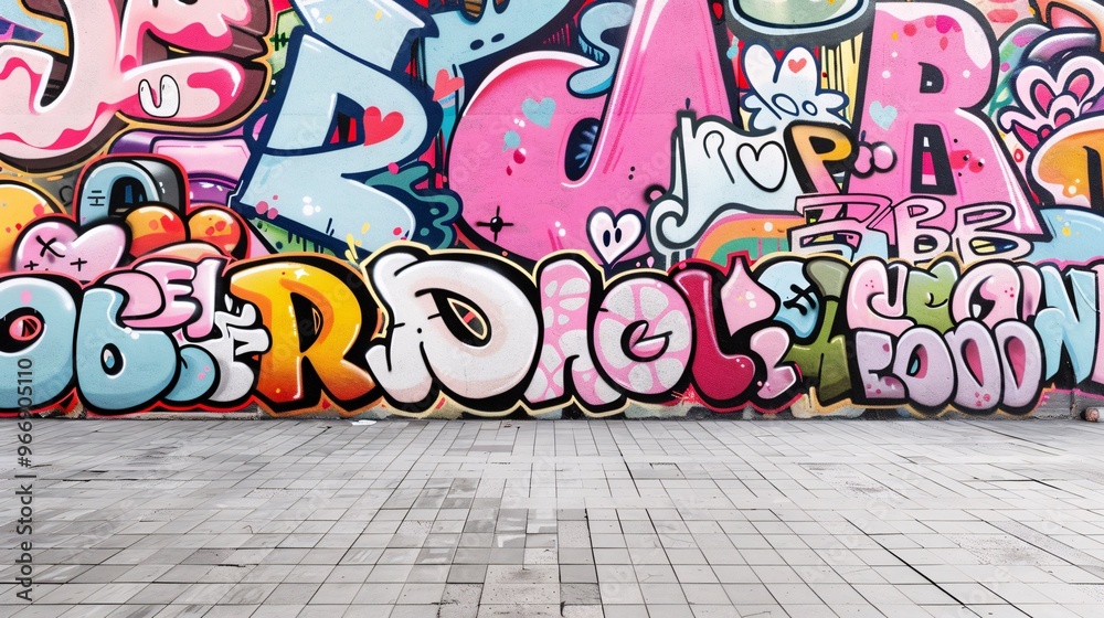 Obraz premium A vibrant graffiti-covered wall with bold colors and artistic designs, offering an edgy and dynamic background.