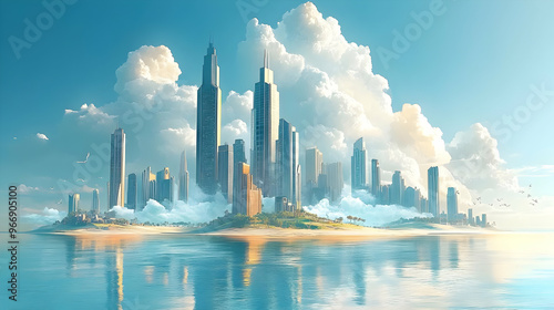 A futuristic cityscape on a...