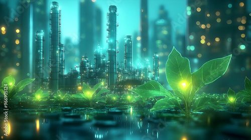 A futuristic cityscape with...