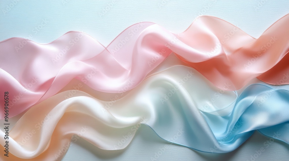 Obraz premium Pastel-Colored Silk Fabric Draped in Wavy Patterns