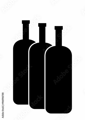Group of three black bottles, drinks, beverages, vector icon, conceptual symbol