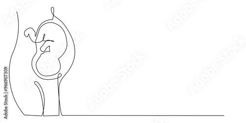 continuous line of fetus in womb.one line drawing of baby fetus in mother's stomach in gestational age.single line vector illustration.minimalist line.eps 10.isolated white background