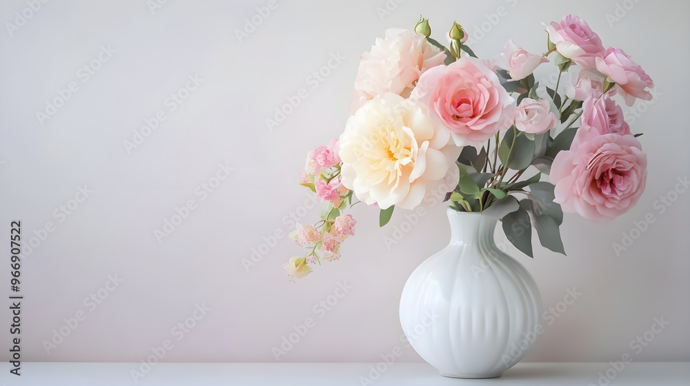 Milky white glass vase with pastel flowers Milky white glass vase with pastel flowers
