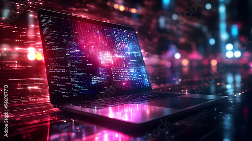 A futuristic laptop display...