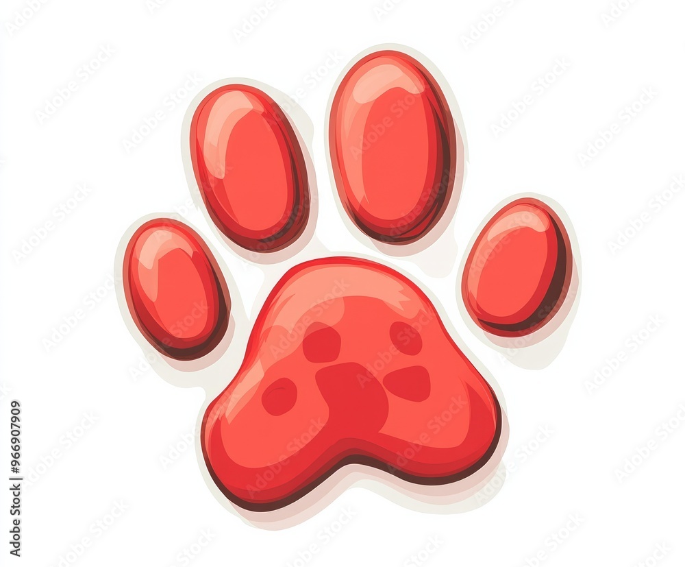 Flat illustration of a red paw print, simple graphic design, white background Flat illustration of a red paw print, simple graphic design, white background