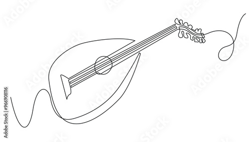 continuous line mandolin.mandolin musical instrument equipment drawn in one line.single line vector illustration.isolated white background