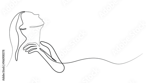 continuous line of bathing woman.one line drawing of bathing woman using beauty products.single line vector illustration.isolated white background