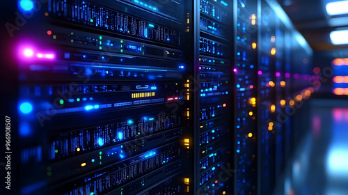 A futuristic server room wi...