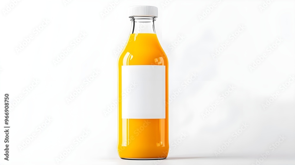 Modern Design Bottle of Orange Juice, Blank Label, Isolated on White Background, Clean Packaging Concept Modern Design Bottle of Orange Juice, Blank Label, Isolated on White Background, Clean Packaging Concept