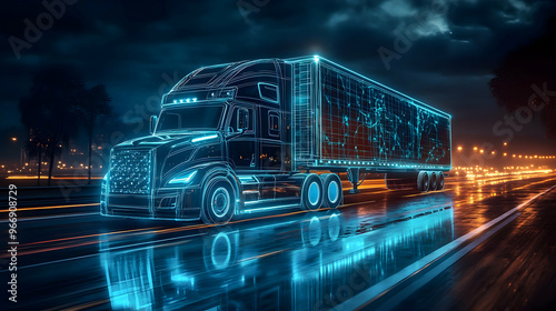 A futuristic truck illumina...
