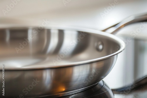 close up of stainless steel pan on stove