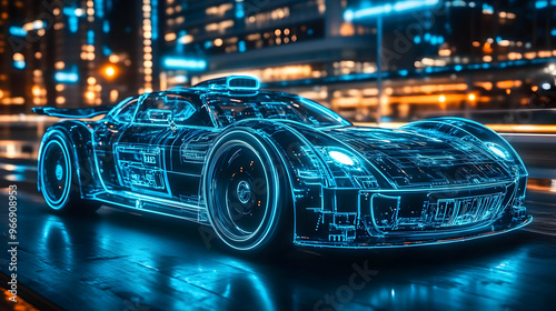 A futuristic, glowing car d...