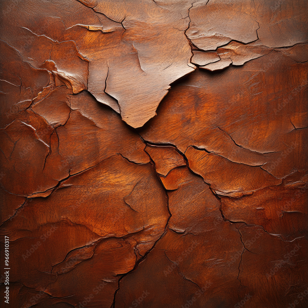 Naklejka premium A brown leather background with the texture of cracked earth, showcasing detailed cracks and crevices that add depth to its surface. Created with Ai