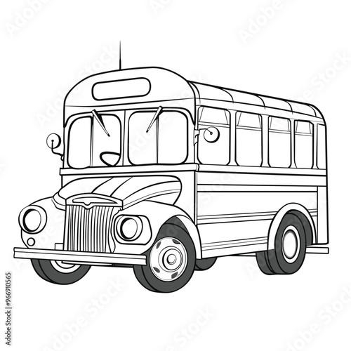 Bus Coloring Pages Fun and Detailed Designs for Kids, Line art illustration of a cartoon school bus. 