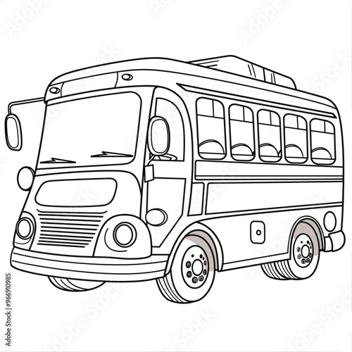 Bus Coloring Pages Fun and Detailed Designs for Kids, Line art illustration of a cartoon school bus. 