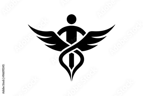  A Medical logo vector art illustration with a physiotherapy icon, featuring a modern stylish shape with an underline set vector art illustration photo