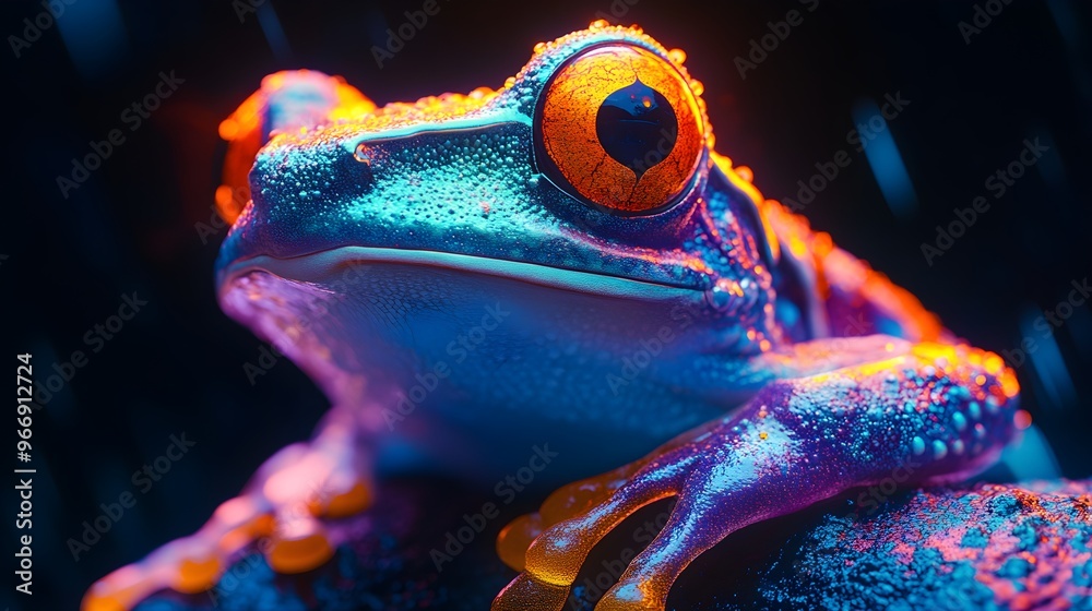 Neon glowing frog illustration in high definition with striking luminous colors image Neon glowing frog illustration in high definition with striking luminous colors image