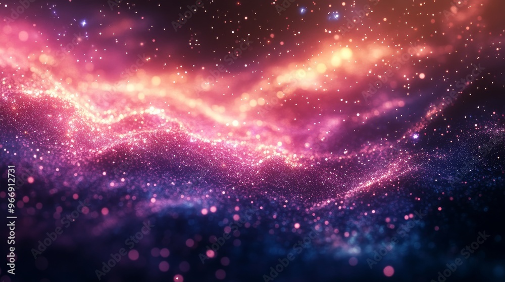 Fototapeta premium Abstract Glittering Cosmic Landscape with Pink and Orange Hues