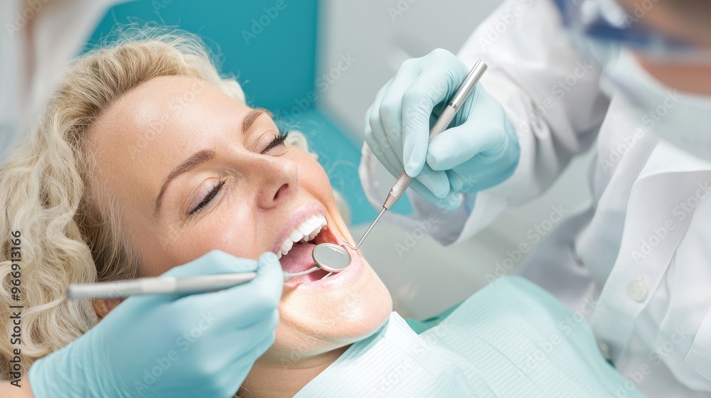 Dentist Examining Patient s Teeth with Mirror and Tool Dentist Examining Patient s Teeth with Mirror and Tool