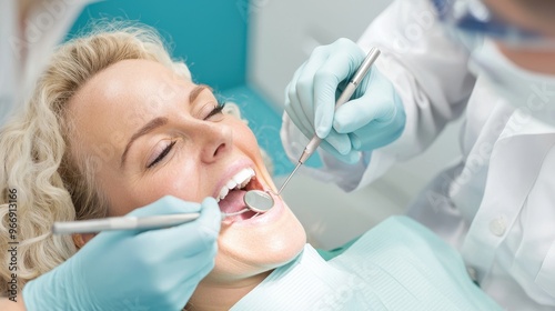 Dentist Examining Patient s Teeth with Mirror and Tool