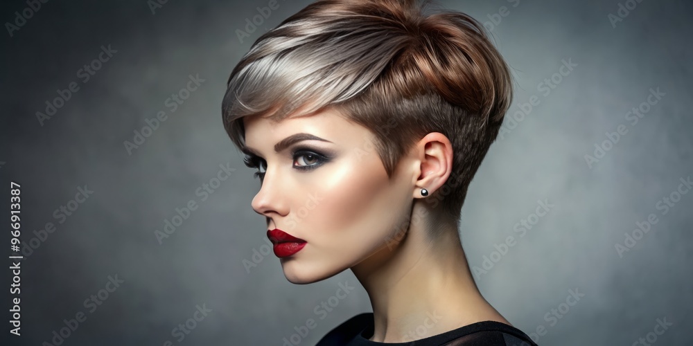 Fototapeta premium For those who dare to be different, a stylish short haircut in the back is the perfect choice,