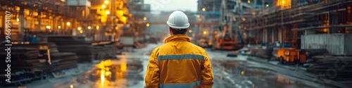 The civil engineer, in a white safety helmet, conducts a safety audit of the construction site, ensuring that all safety measures are being followed and addressing any potential hazards
