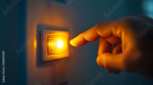 A hand reaching to turn on ...