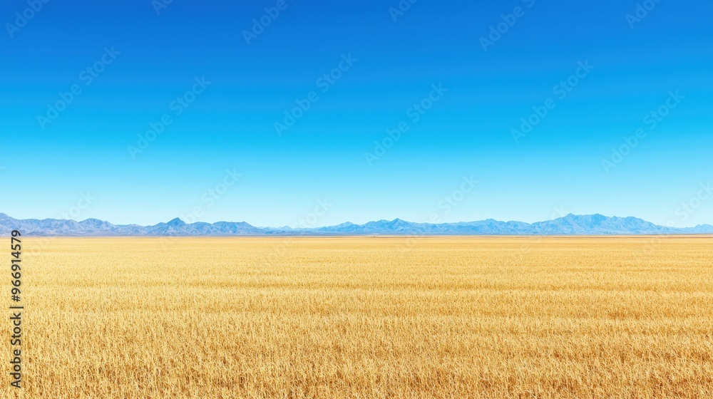 Golden Wheat Field With Blue Sky and Mountain Range in the Distance Golden Wheat Field With Blue Sky and Mountain Range in the Distance