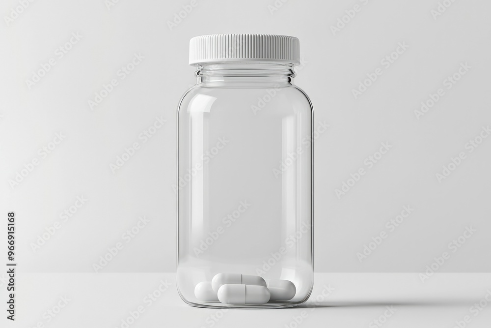 White Pills in a Clear Glass Bottle with a White Lid White Pills in a Clear Glass Bottle with a White Lid