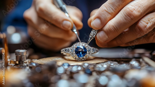A jeweler meticulously sett...