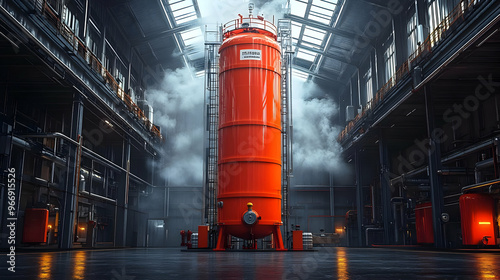 A large red industrial tank...