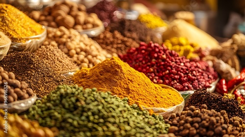 variety of spices on a oriental market 