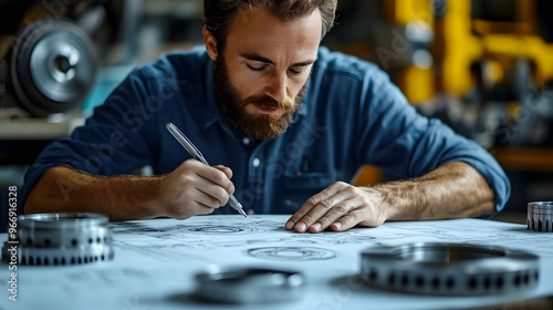 A man sketches technical de...