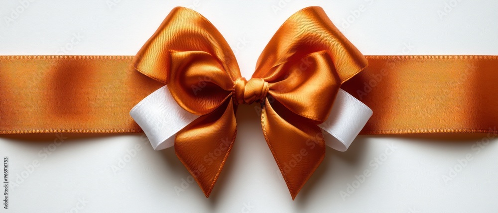 Orange Satin Ribbon Bow with White Edges on White Background Orange Satin Ribbon Bow with White Edges on White Background