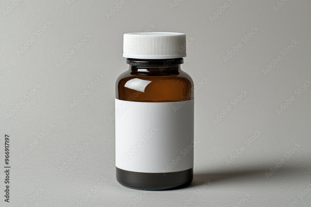 Amber Glass Bottle with White Cap and Label Amber Glass Bottle with White Cap and Label