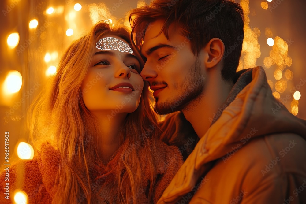 Neural nurturing and emotion romantic couple surrounded by warm lights symbolizing love connection and emotional intimacy Neural nurturing and emotion romantic couple surrounded by warm lights symbolizing love connection and emotional intimacy