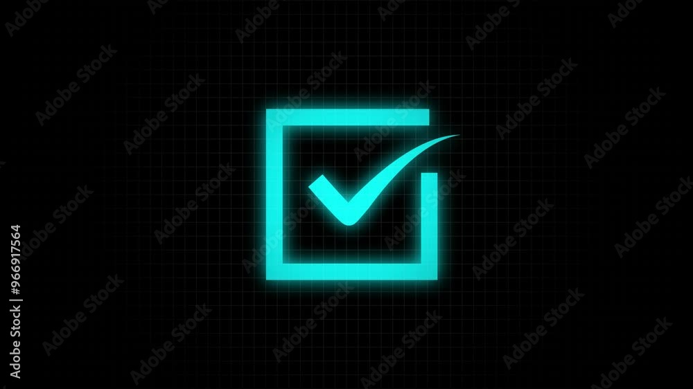 Cyan color Check mark verified selection, approve and confirm sign in square, check mark sign icon animation. Animated flat voting icon with simple motion at alpha png transparent background. success