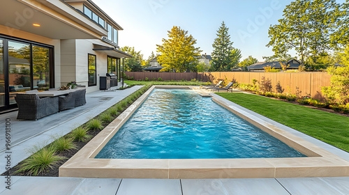 A modern backyard featuring...