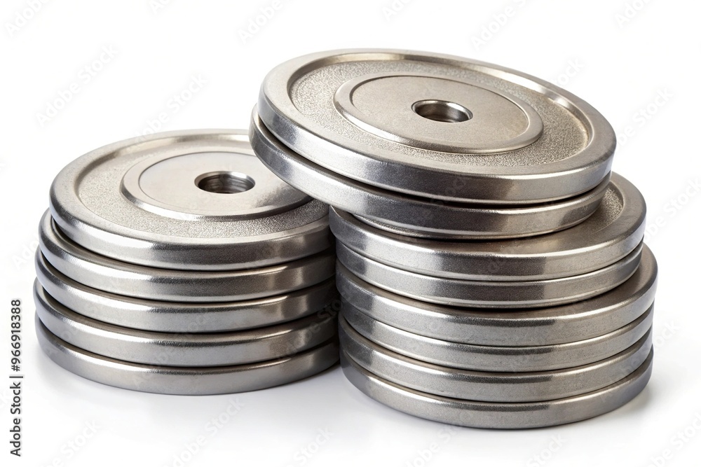 Stack of disk weights isolated on white background, with clipping path included Stack of disk weights isolated on white background, with clipping path included