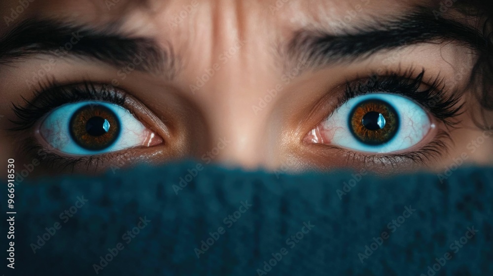 Startled wide eyed man waking up in a cold sweat from a terrifying intense nightmare that has left him feeling distressed and unsettled in the dark moody bedroom Startled wide eyed man waking up in a cold sweat from a terrifying intense nightmare that has left him feeling distressed and unsettled in the dark moody bedroom