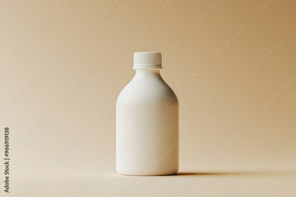 White Plastic Bottle with a White Lid on a Beige Background White Plastic Bottle with a White Lid on a Beige Background
