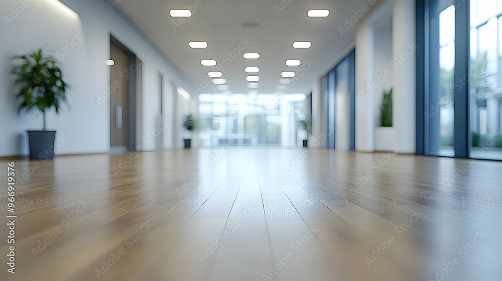 A modern hallway with wooden flooring and large windows, creating a bright atmosphere. A modern hallway with wooden flooring and large windows, creating a bright atmosphere.