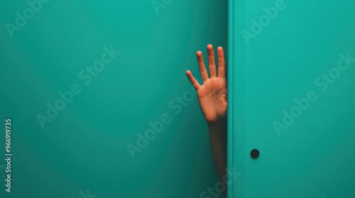 A hand trembling with apprehension and trepidation as it reaches out to open a door hinting at the underlying emotions of fear unease and anticipation of potential danger or harm
