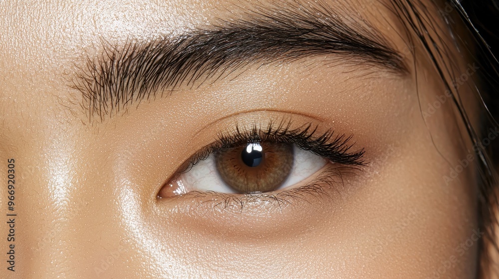 Fototapeta premium Close Up of a Woman s Eye with Long Eyelashes and Dewy Skin